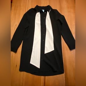 CeCe black button up dress with white tie, size S